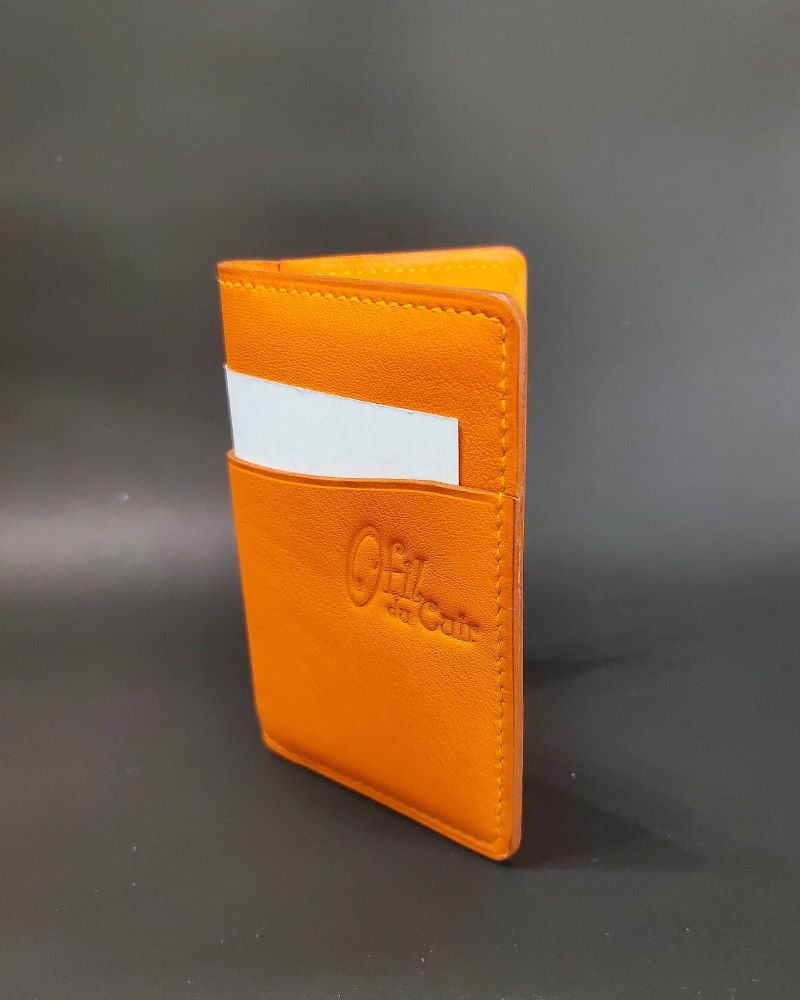 Porte-cartes-bancaire-cuir-orange-ofilducuir-maroquinerie-lyon-artisanat Porte cartes bancaire en cuir orange maroquinerie Lyon artisanat français