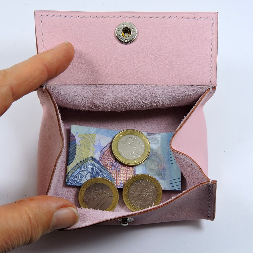 Porte-monnaie-cuir-ofilducuir-rose-pâle-maroquinerie Porte monnaie cuir maroquinerie femme lyon rose pâle