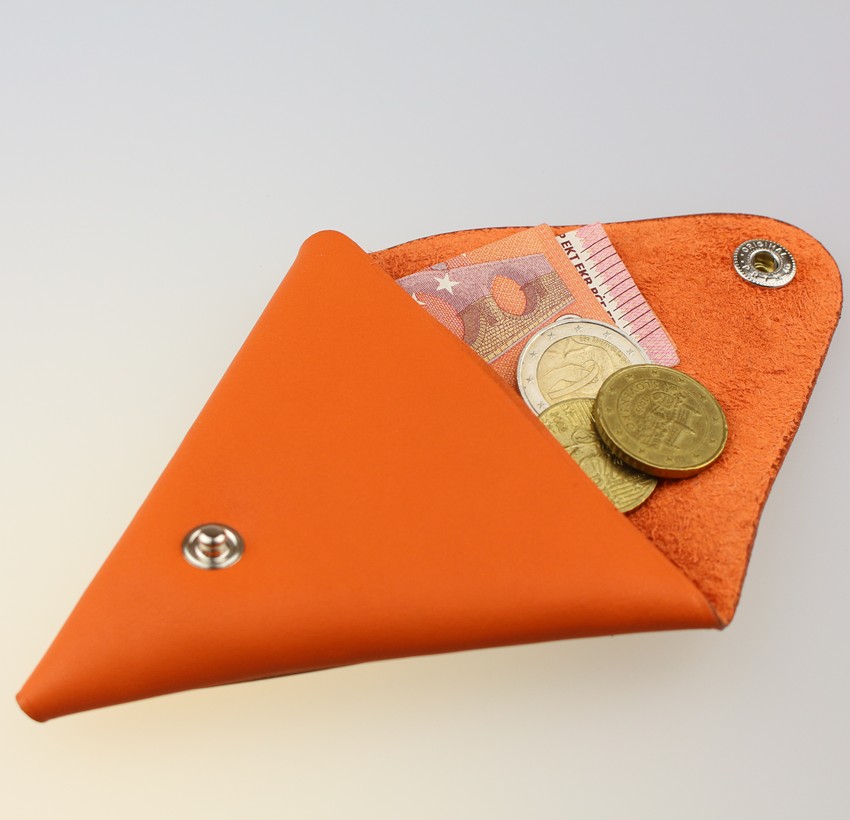 Porte monnaie triangle cuir femme orange accessoire
