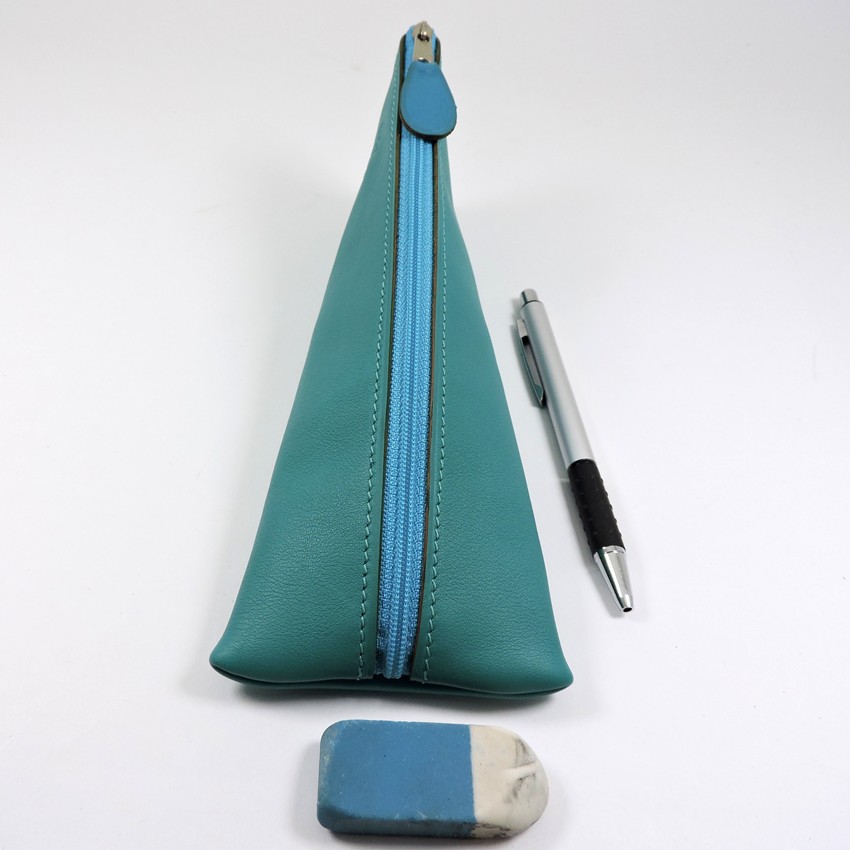 Trousse ecolier berlingot stylos bureau cuir vert