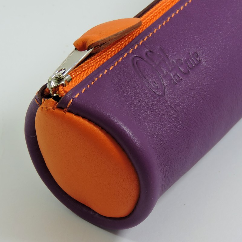 Trousse écolier stylos crayons maroquinerie-Lyon cuir violet