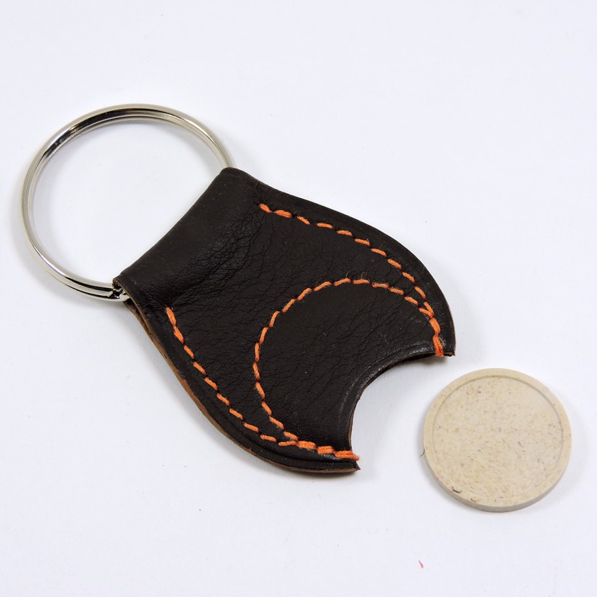 Porte clef cuir jeton caddie bois accessoire maroquinerie Lyon marron