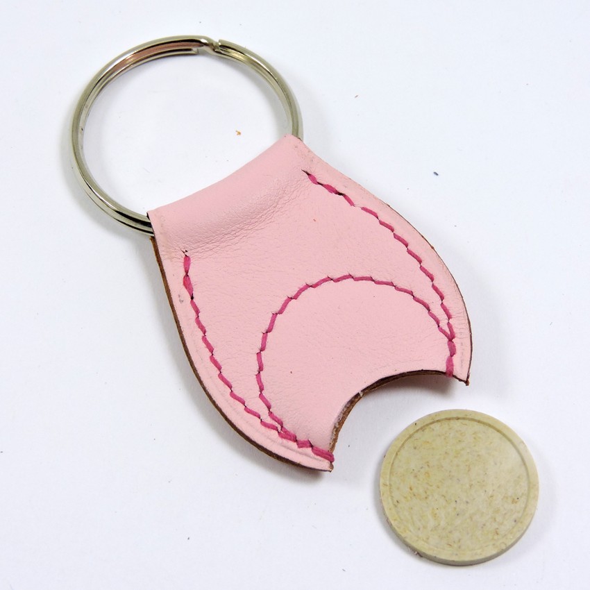 porte-clef-jeton-caddie-cuir-maroquinerie-Lyon-rose-ofilducuir-accessoire Porte clef cuir jeton caddie bois accessoire maroquinerie Lyon rose