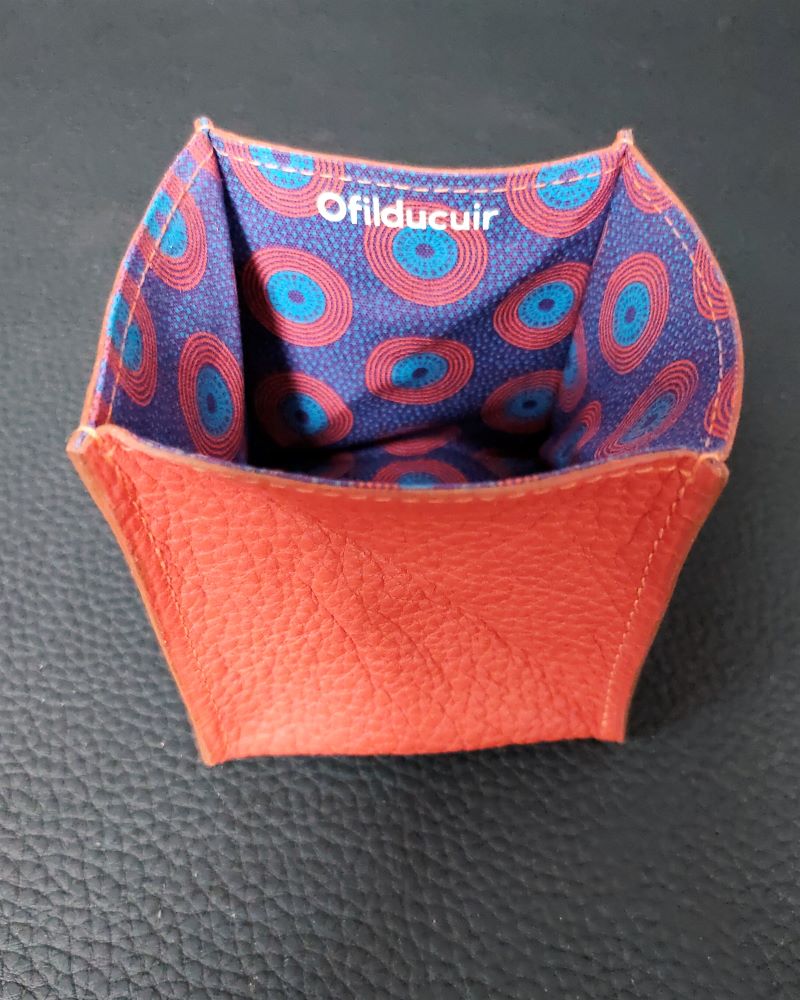 porte-monnaie-origami-cuir-brique-orange-lyon-ofilducuir-zoulou Porte monnaie origami en cuir brique doublé tissu africain violet ofilducuir zoulou