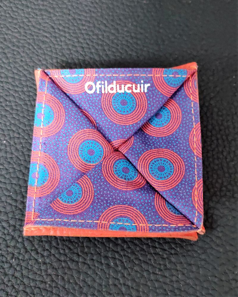 porte-monnaie-origami-cuir-brique-orange-lyon-ofilducuir Porte monnaie origami en cuir brique doublé tissu africain disque violet ofilducuir zoulou