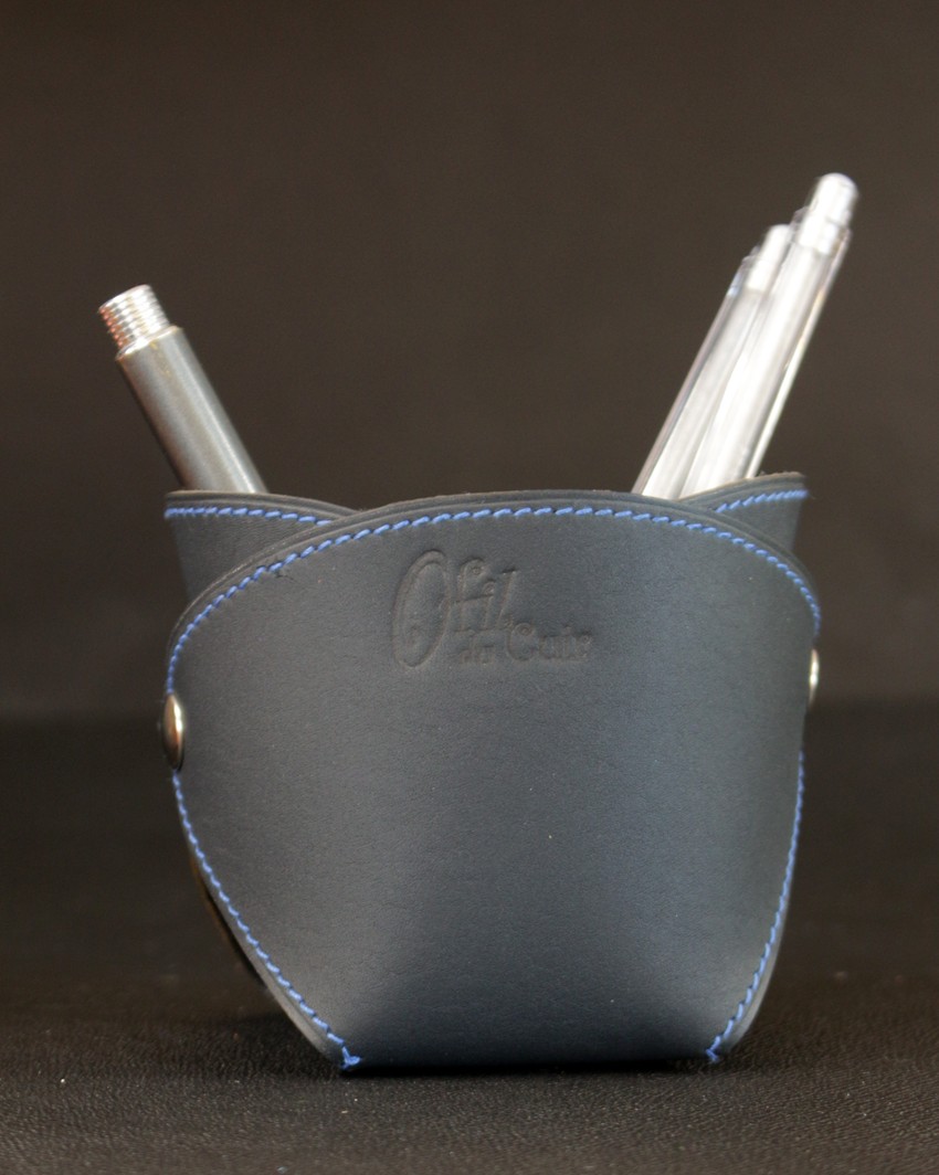 pot-crayons-cuir-noir-accessoire-ofilducuir Pot crayons cuir noir élégant bureau accessoire ofilducuir