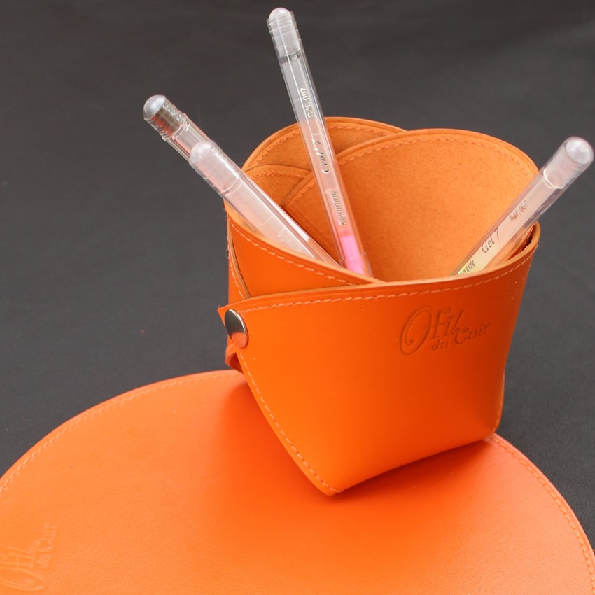 pot-crayon-cuir-orange-maroquinerie-lyon
