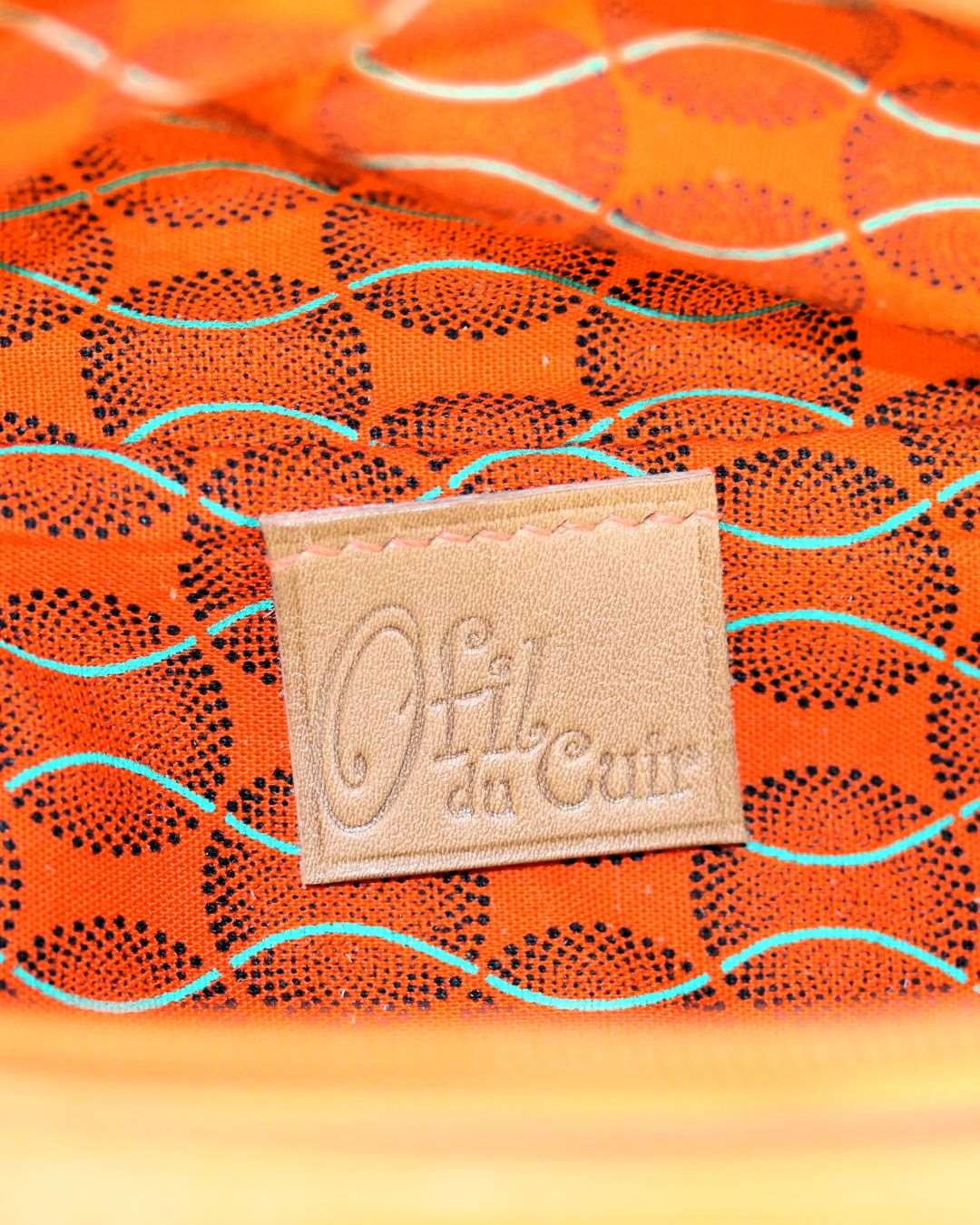 Sac-banane-tissu-africain-orange-maroquinerie-lyon Sac banane intérieur tissu africain orange