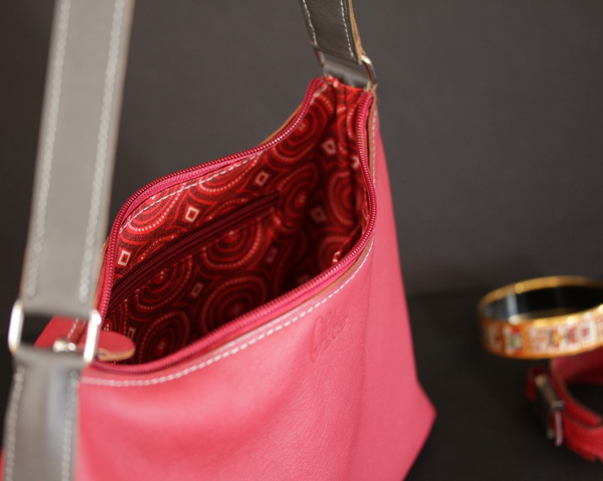 Sac main cuir bordeaux maroquinerie Lyon