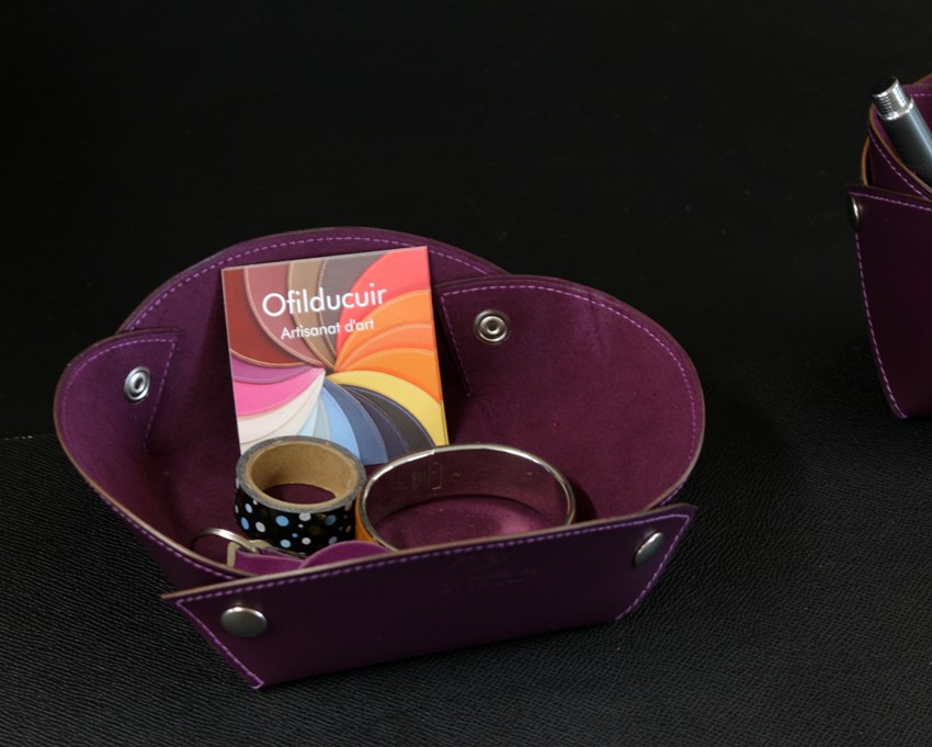 vide-poche-cuir-aubergine-ofilducuir Vide poches cuir aubergine accessoires bureau cuir ofilducuir