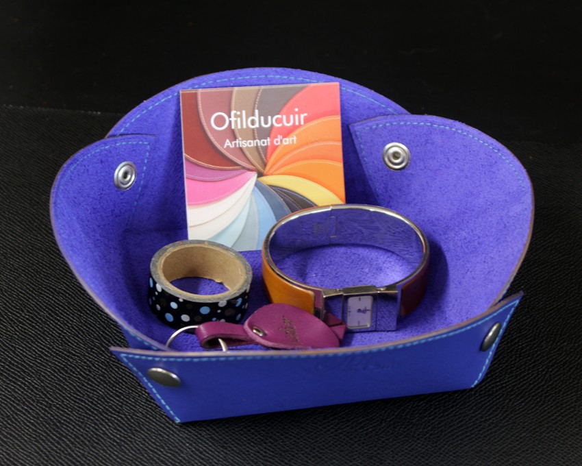 vide-poche-cuir-bleu-saphir-ofilducuir Vide poches cuir bleu accessoires maroquinerie bureau cuir ofilducuir