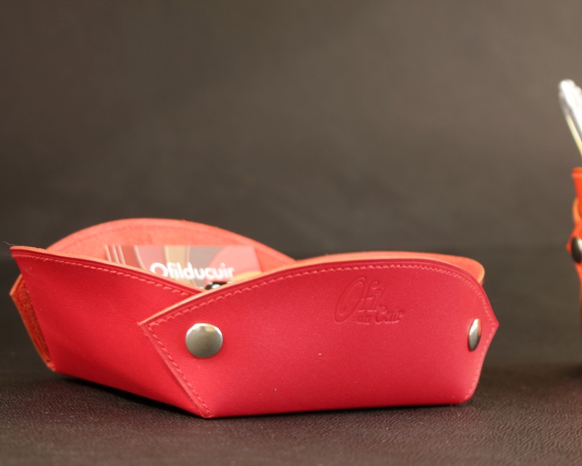 vide-poche-cuir-rouge-maroquinerie-ofilducuir Vide poches cuir rouge accessoires maroquinerie bureau cuir ofilducuir
