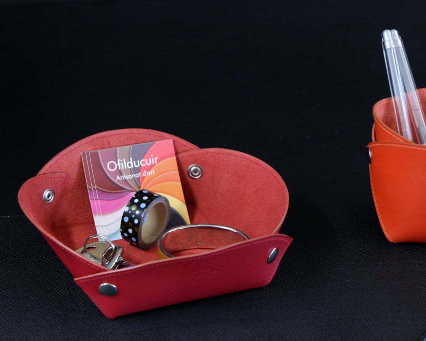 vide-poche-cuir-rouge-ofilducuir Vide poches cuir rouge accessoires bureau cuir ofilducuir