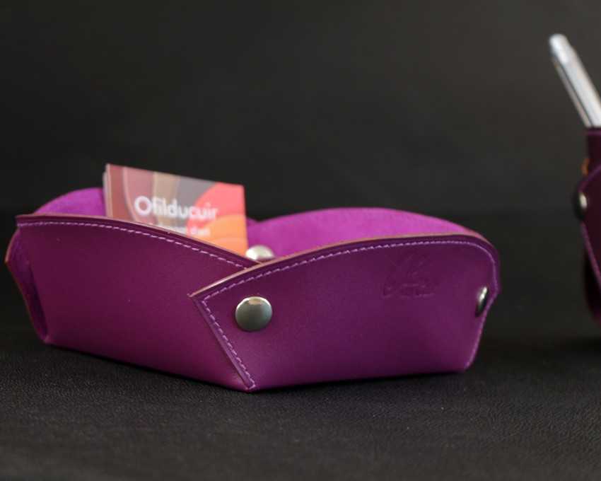 vide-poche-cuir-violet-accessoire-ofilducuir Vide poches cuir violet accessoires maroquinerie bureau cuir ofilducuir