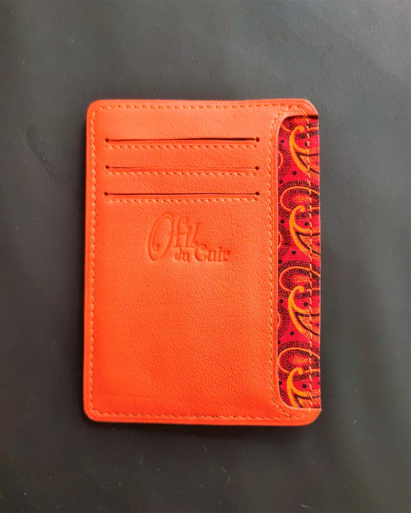 Porte-carte-bancaire-portefeuille-cuir-rouge-orange-marine-accessoires-maroquinerie-artisanat-lyon Porte cartes bancaire et carte d'identité en cuir rouge orangé maroquinerie artisanale française Lyon