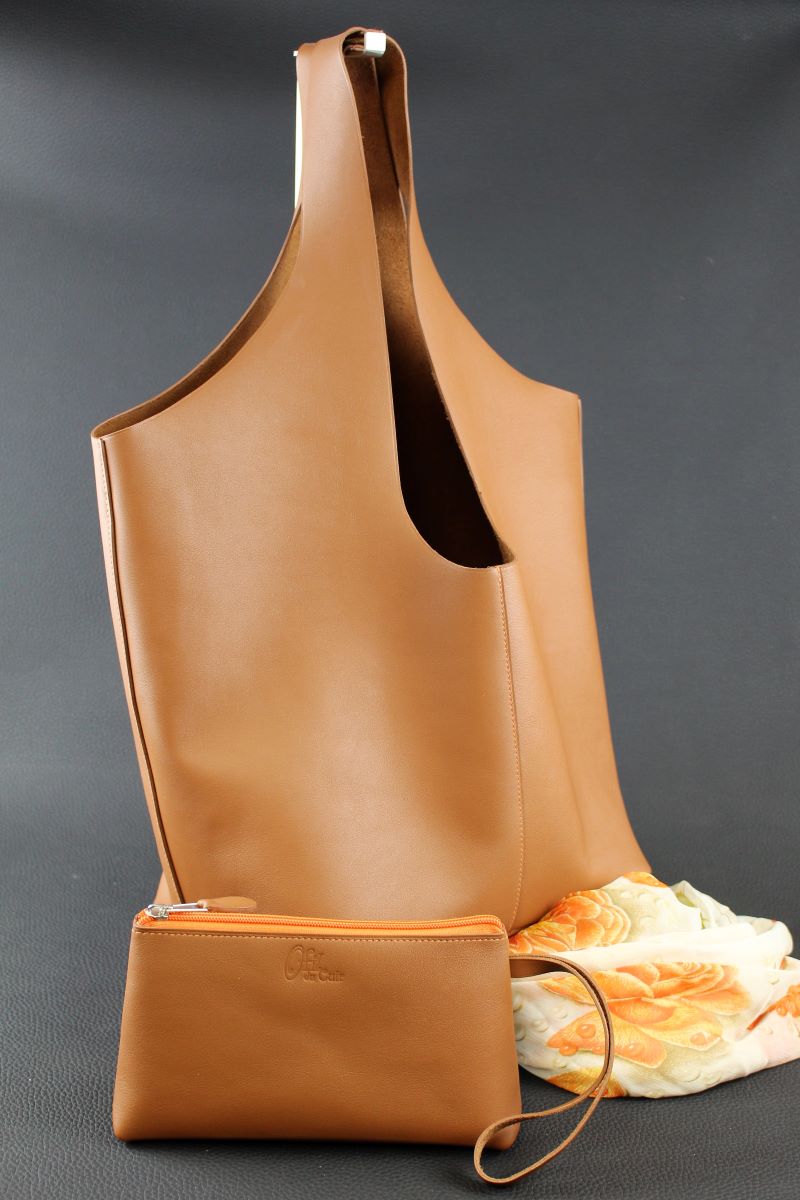 Sac-main-fourre-tout-cuir-camel-ofilducuir-maroquinerie-lyon Sac à main haute gamme en cuir cousu orange