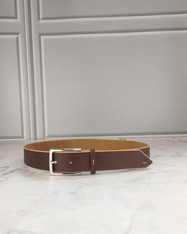 Ceinture-cuir-vegetall-cousue-main-maroquinerie-lyon-marron Ceinture cuir végétal marron cousue main