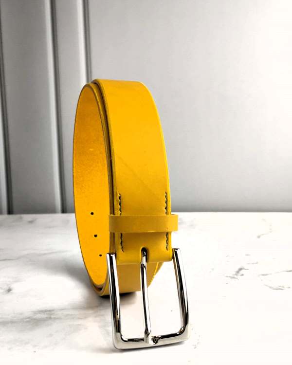 Ceinture-cuir-vegetal-homme-jaune-ofilducuir-cousue-main Ceinture cuir végétal jaune homme cousue main